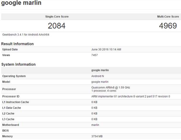 Google Marlin в GeekBench