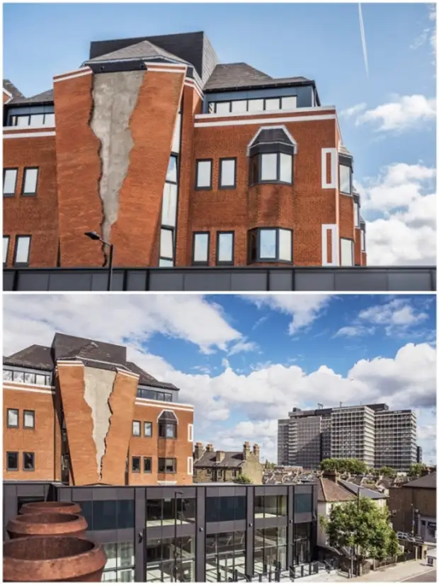 Сногсшибательный «разрушенный» фасад на офисном комплексе в Хаммерсмите (Лондон, Великобритания).