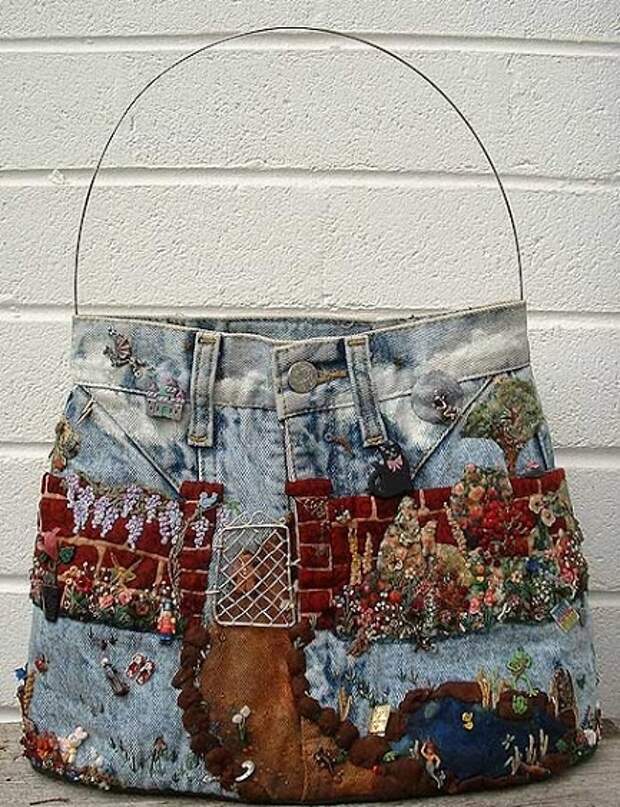 bag from denim and embroidery