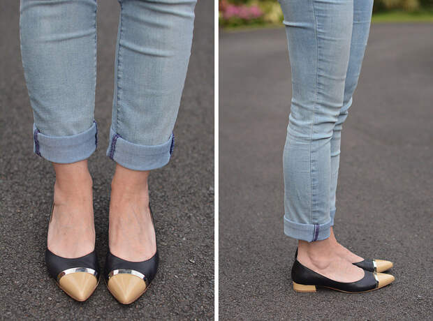 Light wash NYDJ skinny jeans, pointed flats