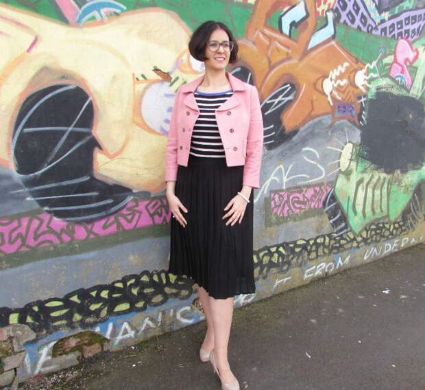 pink blazer and pleated skirt pink blazer and pleated skirt