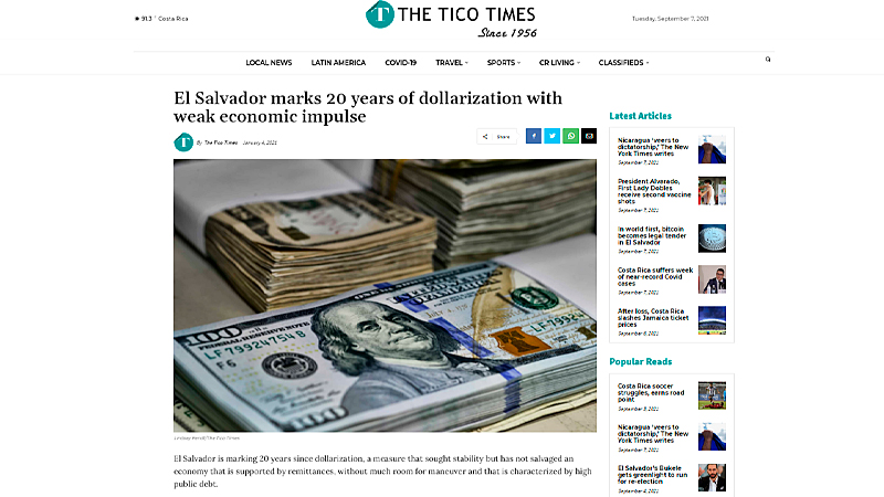 Скриншот страницы ticotimes.net