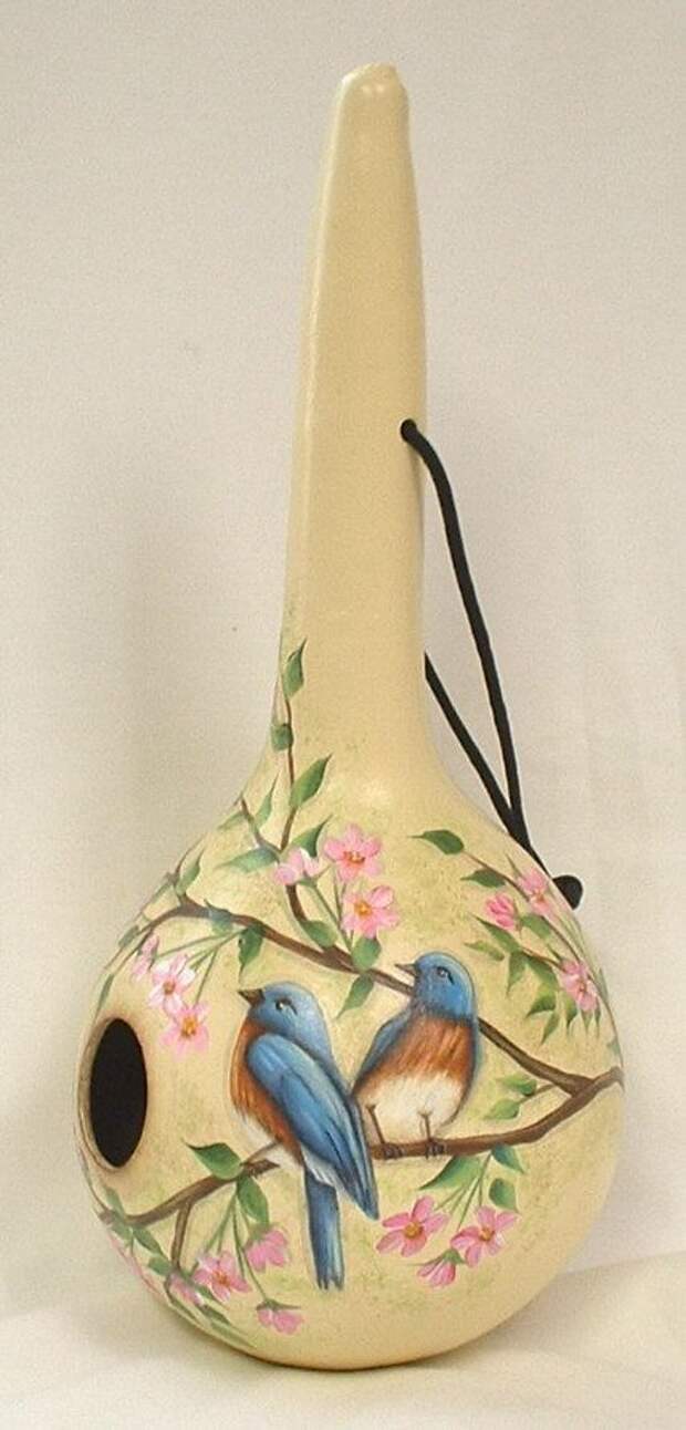Blue Bird and Cherry Blossoms Gourd Birdhouse by FromGramsHouse: 