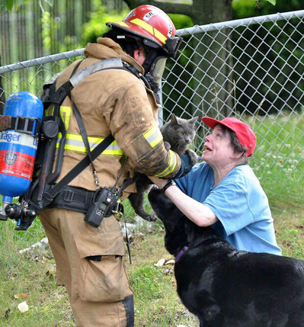 A Firefighter Rescues A Cat