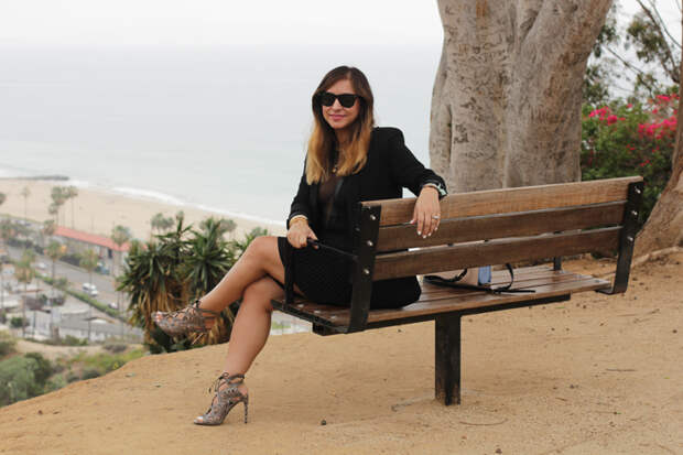 Sheer black outfit by the beach