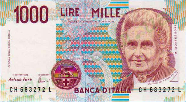 Итальянская банкнота достоинством 1000 лир.