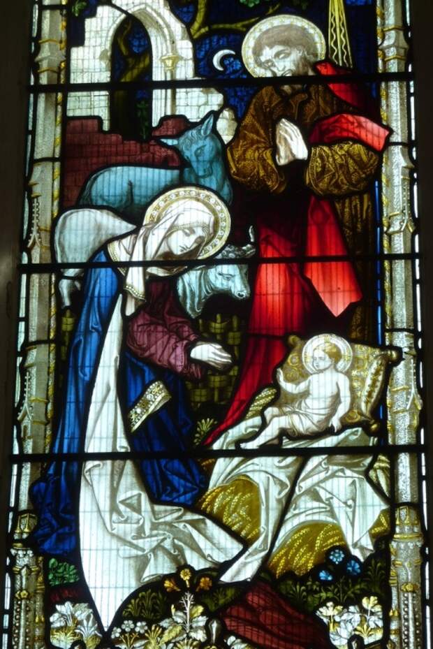 Рождество Христово. Витраж в храме всех святых (King's Lynn, Англия)