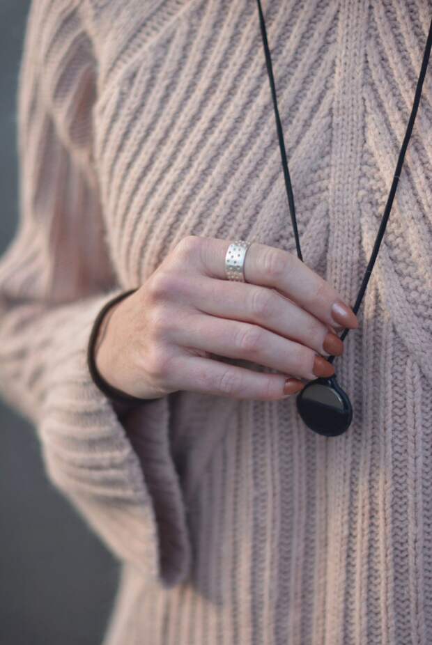 Textured Blush Knit, Coin Pendant, Copper Nails