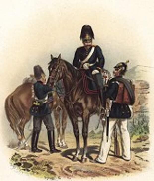 Офицер и солдаты 3-го гвардейского полка полевой артиллерии прусской армии в униформе образца 1870-х гг. Preussens Heer. Берлин, 1876