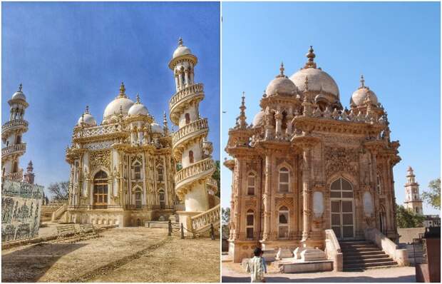 Главная структура мавзолея Bahauddin Ka Maqbara также может похвастаться невероятным смешением стилей (Джунагадх, Гуджарат). Главная структура мавзолея Bahauddin Ka Maqbara также может похвастаться невероятным смешением стилей (Джунагадх, Гуджарат).