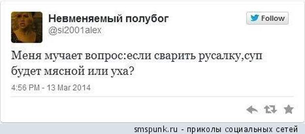 Что получится если сварить русалку мясной суп или уха