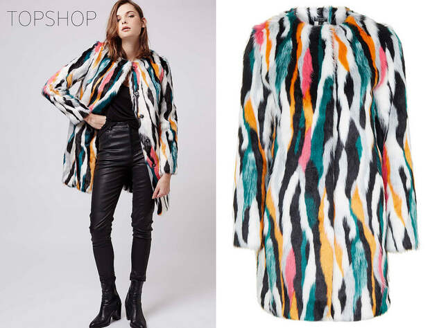 Topshop AW15 multi-coloured fur coat