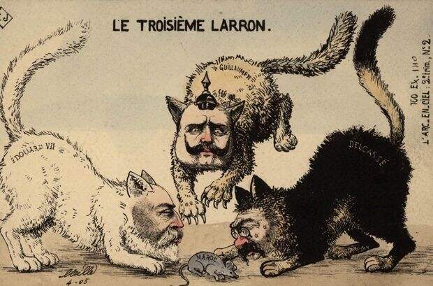 Борьба за Марокко между Германией, Англией и Францией. Карикатура.