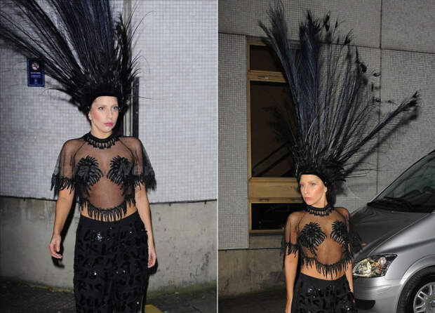 Леди Гага в перьях.