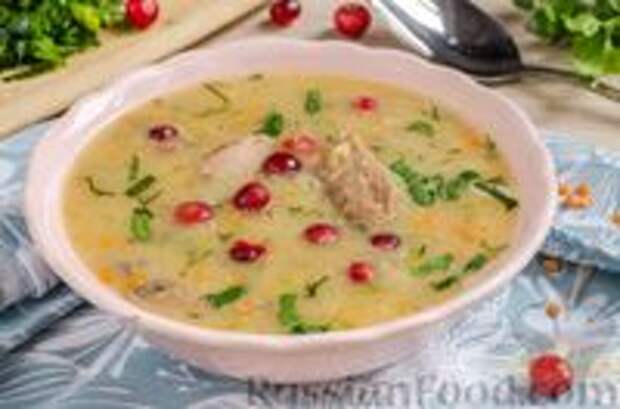 Фото к рецепту: Чечевичный суп-пюре с консервированным тунцом и клюквой