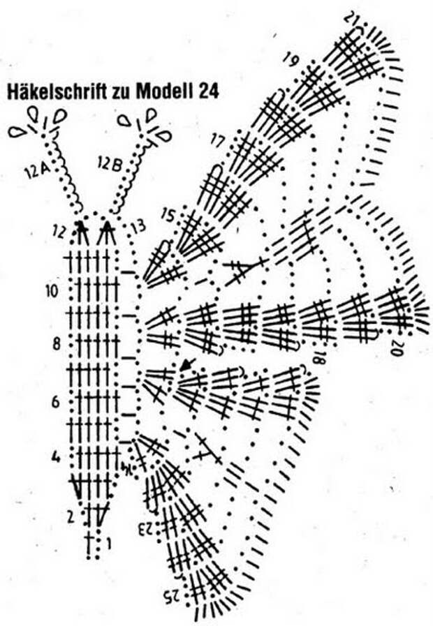 бабочка крючком схема вязания