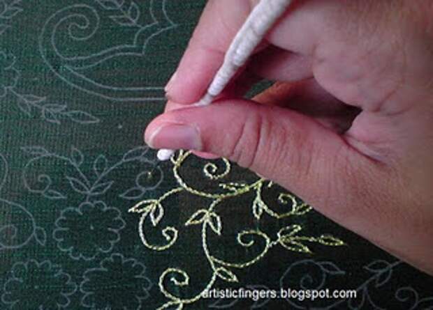 Aari (or tambour) embroidery technique tutorial. It's like crocheting chain stitch on fabric. Great explanations on this blog