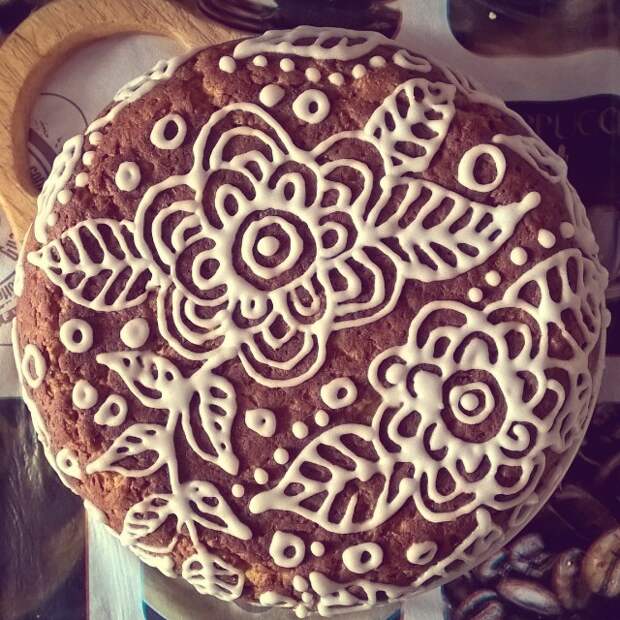 Тыквенно-овсяный пирог с узорами в зимнем стиле выпечка, красивая еда, кулинария, пироги