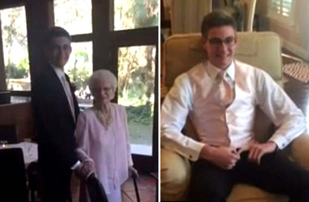 Школьник пришел на бал с очаровательной 93-летней спутницей