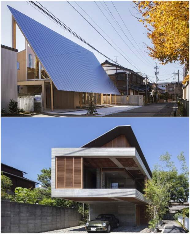 Эффектные формы зданий ярко выделяются на фоне хаотичной городской застройки предыдущих десятилетий (Япония).