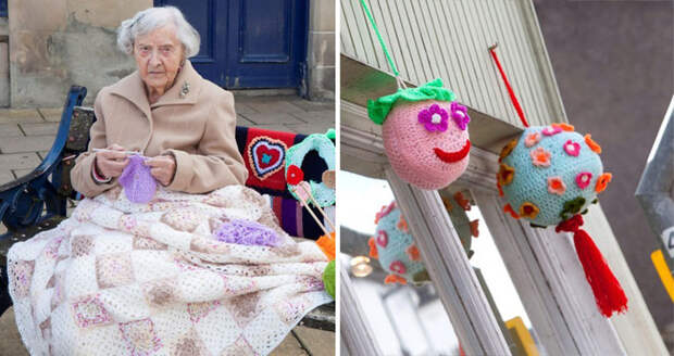 104-летняя бабуля украшает свой город связанными вручную вещами бабуля, вещи, вязание, город