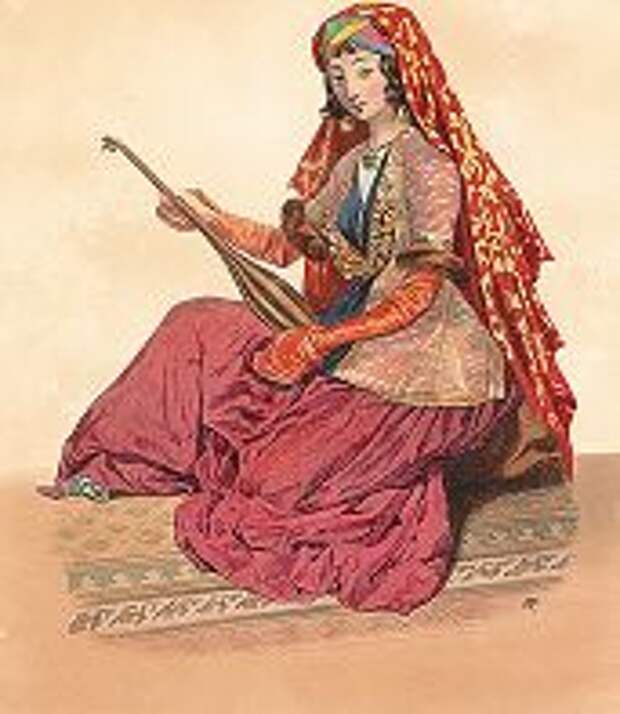 Жительница Шемаха в национальной ширванской одежде. "Costumes du Caucase", л. 26, Париж, 1840-е гг. 