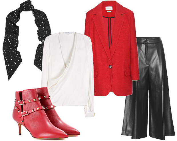 Выбор ELLE: блуза Victoria Beckham, брюки Vika Gazinskaya, пальто Etoile Isabel Marant, ботильоны Valentino