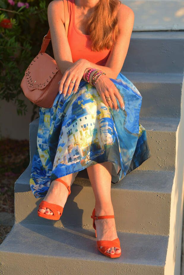 Santorini Chicwish midi skirt with orange and coral | Not Dressed As Lamb