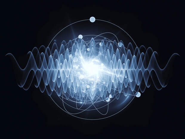 Atomic series. Abstract concept of atom and quantum waves illustrated with fractal elements