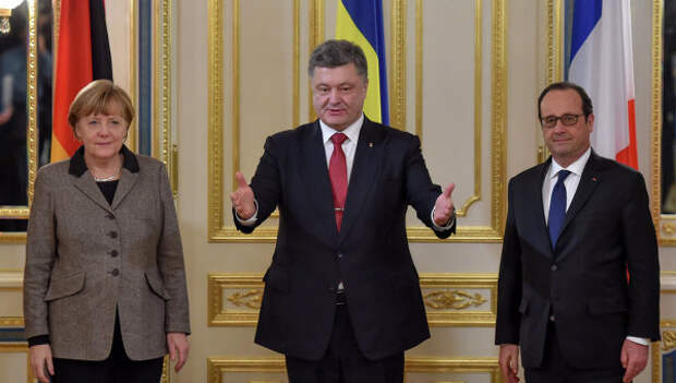 Встреча президента Франции Франсуа Олланда, президента Украины Петра Порошенко и канцлера Германии Ангелы Меркель в Киеве. Архивное фото