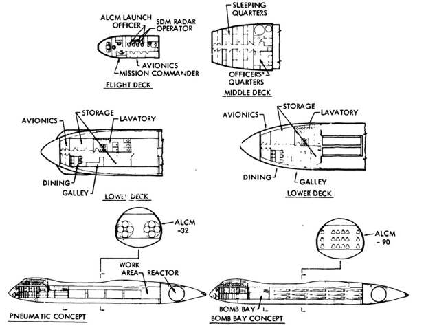 Внутреннее устройство обоих вариантов бомбардировщика Локхид NuCMCA, 1979 год - На замену «стратосферной крепости» | Warspot.ru