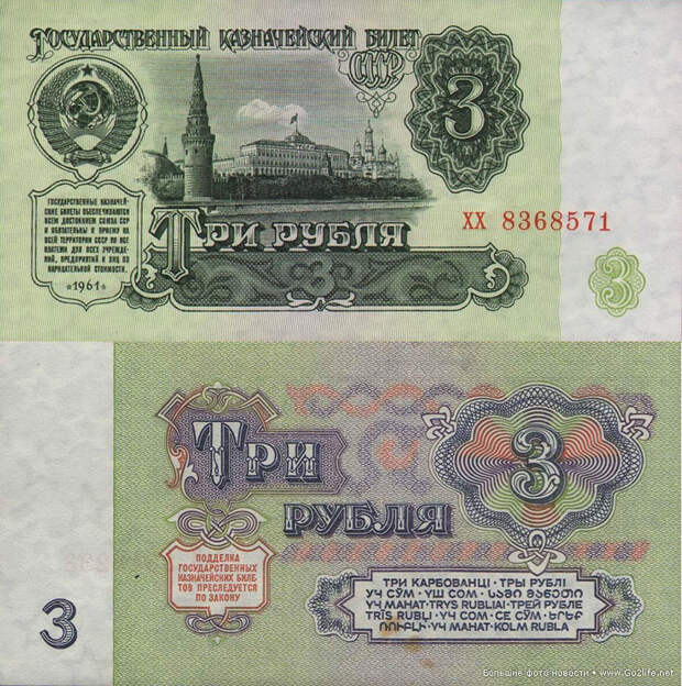 3 советских рубля: деньги, ссср
