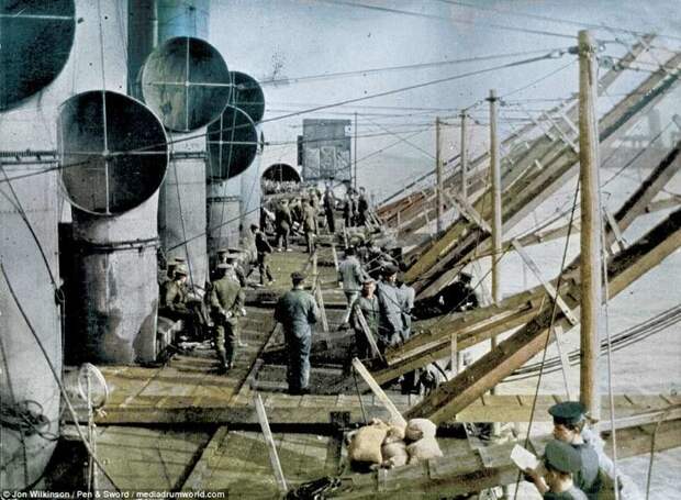 Палуба HMS Vindictive война, история, колоризация, колоризированные фото, первая мировая война, ретро фото, старые фотографии, фото