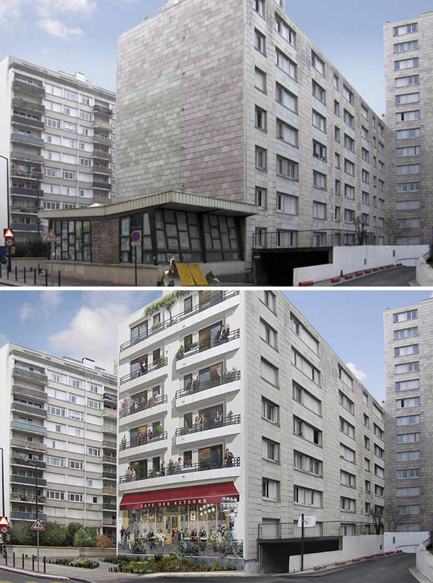 Французский художник украсил скучные стены города яркими сценами, полными жизни Французский художник украсил скучные стены города яркими сценами, полными жизни