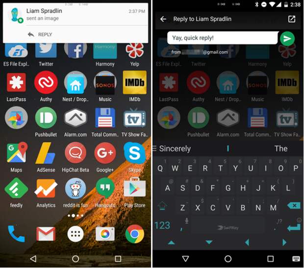 Быстрый ответ в Hangouts 7.0