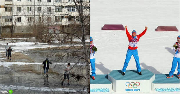 На лыжи в любую погоду! жизнь, олимпиада, прикол, россия, спорт, сравнение