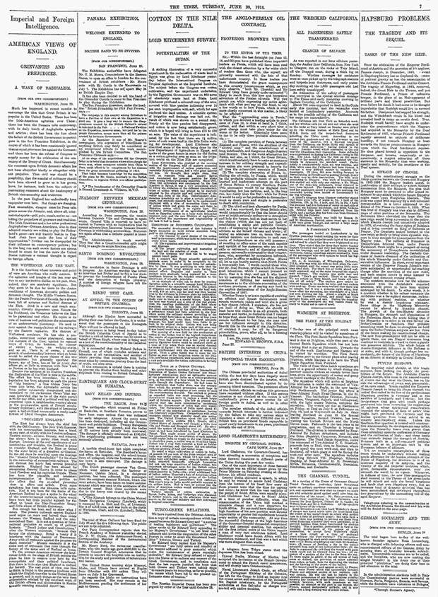 Газета The Times от 30 июня 1914 года. 