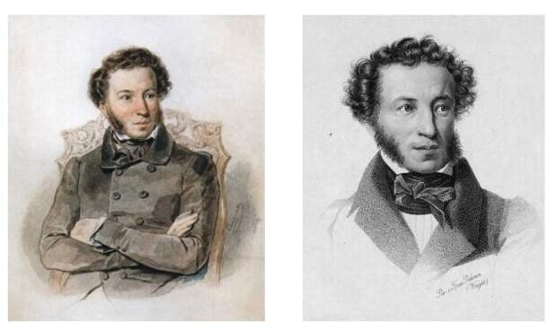 А.С. Пушкин, портреты работы Смирнова (слева) и Райта (справа)