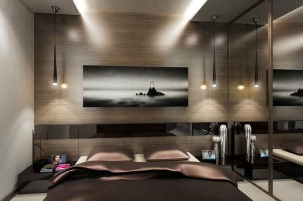 Спальня в стиле хай-тек станет идеальным местом для отдыха, в котором нет ничего лишнего.