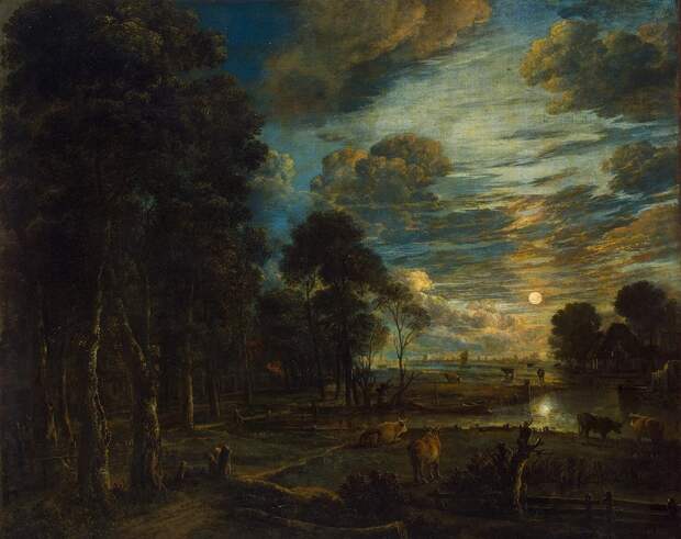 Небо на картинах. Арт ван дер Нер. «Ночной пейзаж с рекой», 1650