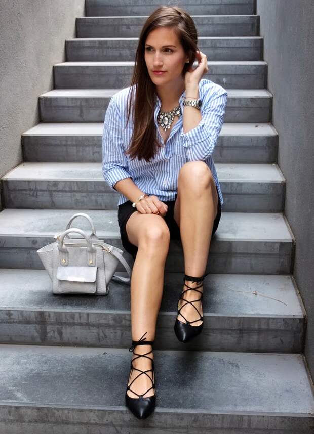 Lace Up Flats And Striped Shirt - Pieces of Mariposa - 5