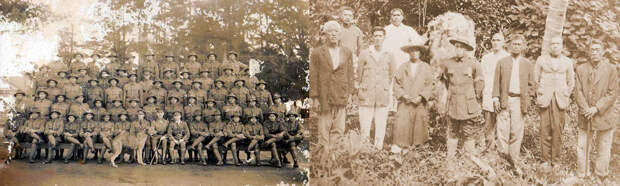 World War I contingent of Cook Islanders at Narrow Neck Camp, Auckland, and a 1921 photo that includes returned servicemen.