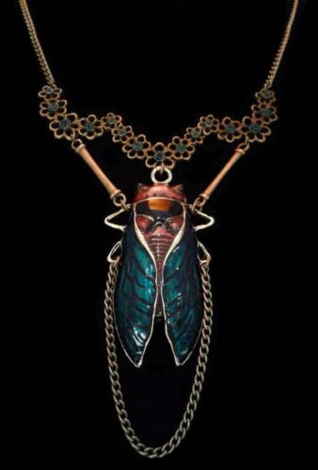 Unusual Art Nouveau Period Style Blue Enamelled Cicada