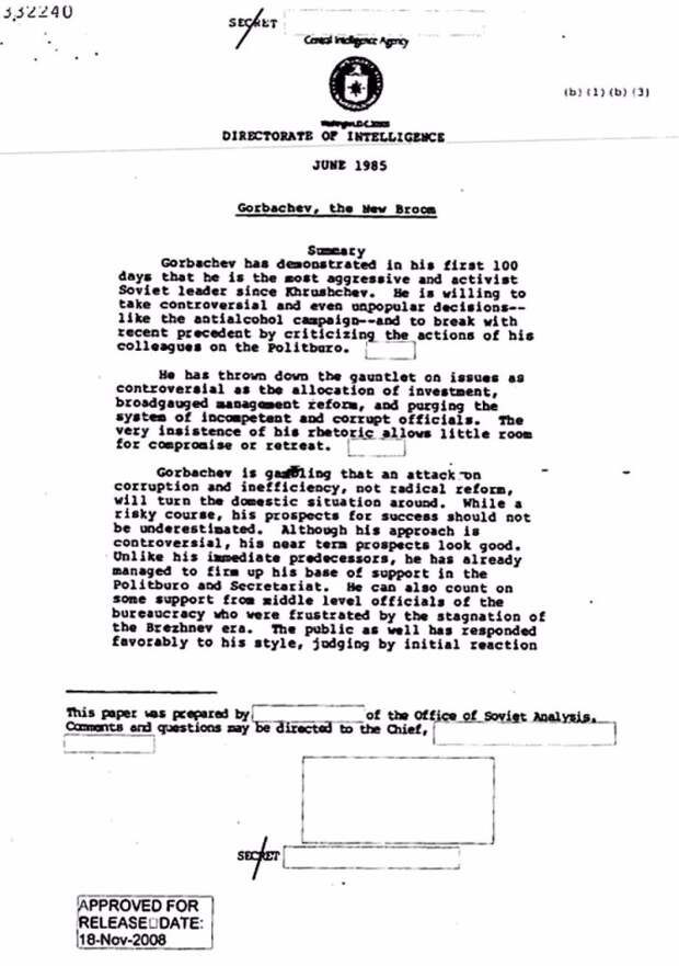 На день рождения ЦРУ рассекретило документы о Горбачеве. Как разваливали СССР