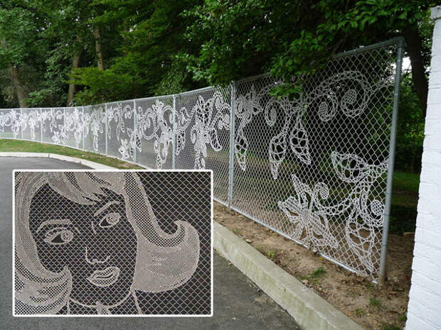 Делаем необычный забор: вышивка, мозаика и многое другое(Urban X Stitch)