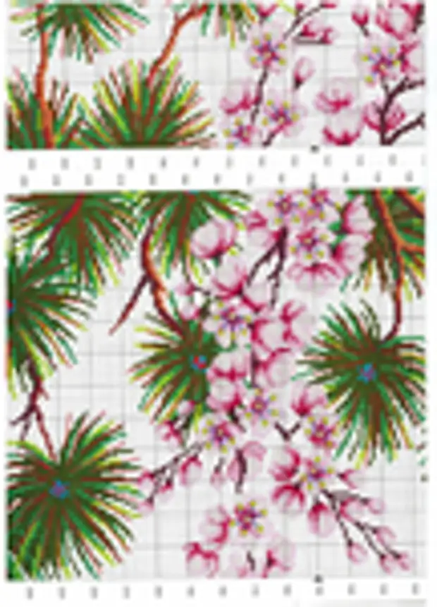 Схема вышивки триптихов. Вышивка триптих Сакура и сосна. Вышивка экзотические цветы для интерьера триптих. Вышивка триптих пальмовые ветки. Триптих вышивка современная вышивка.