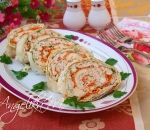 Закуска в лаваше с курицей и корейской морковью