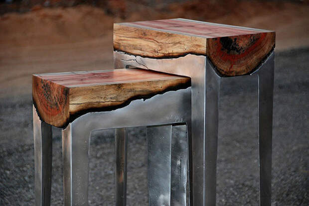 стол из дерева и алюминия