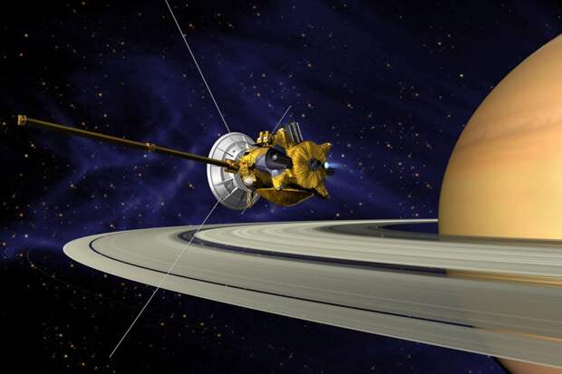 Кассини на фоне Сатурна в представлении художника
