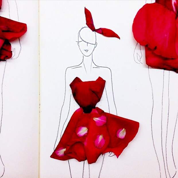 Fashionary Sketches with Flower Petals